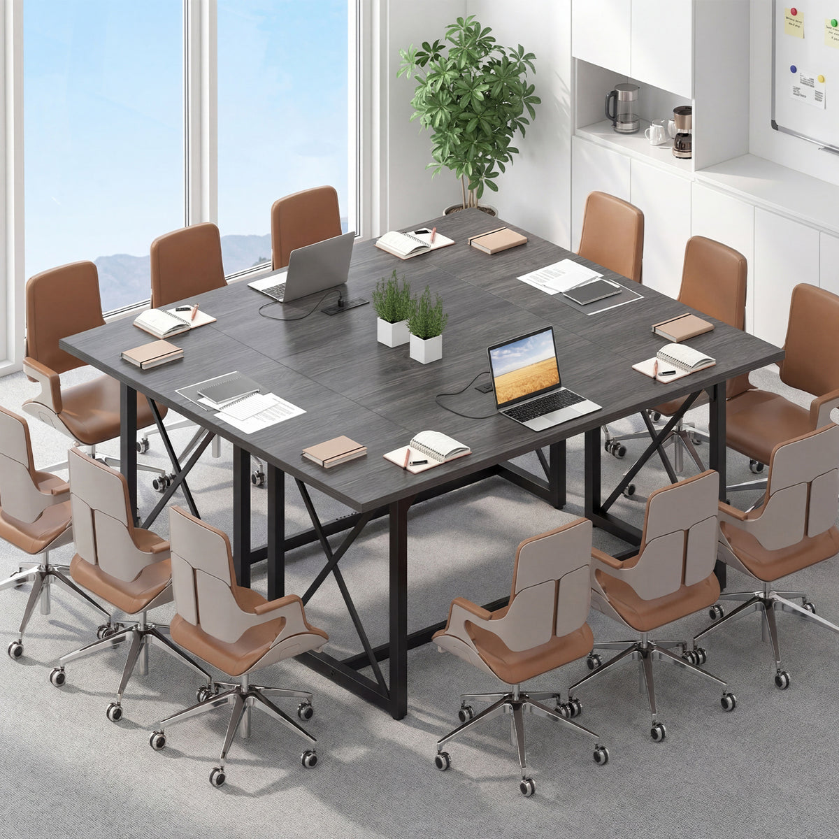 180 CM Conference Table for 6-8 People with Heavy-Duty Metal Frame-Grey