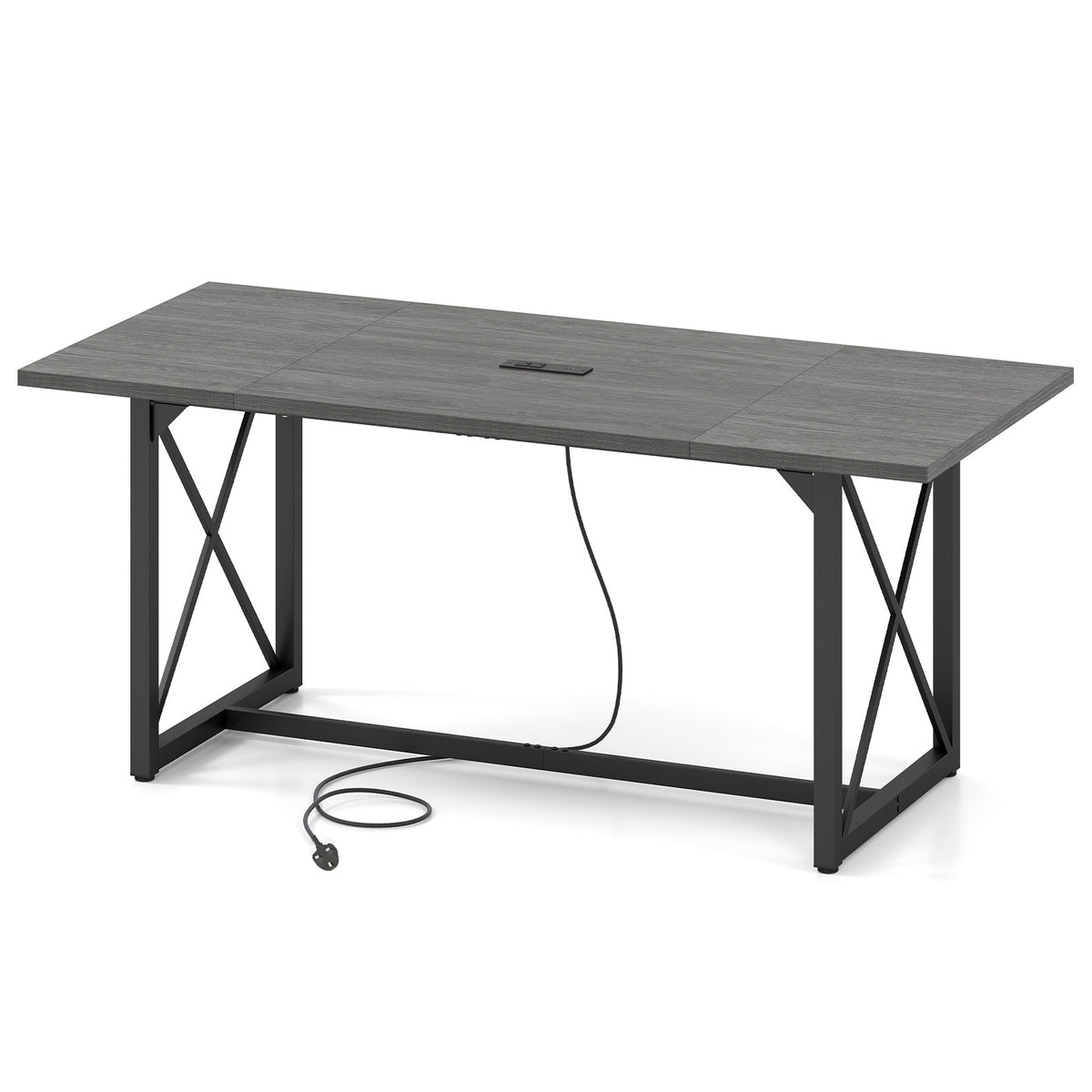 180 CM Conference Table for 6-8 People with Heavy-Duty Metal Frame-Grey