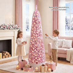 180 cm Pink Artificial Christmas Tree, Pre-lit Pencil Xmas Tree