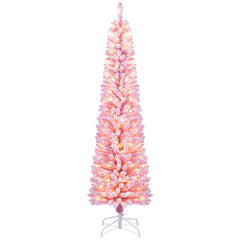 180 cm Pink Artificial Christmas Tree, Pre-lit Pencil Xmas Tree