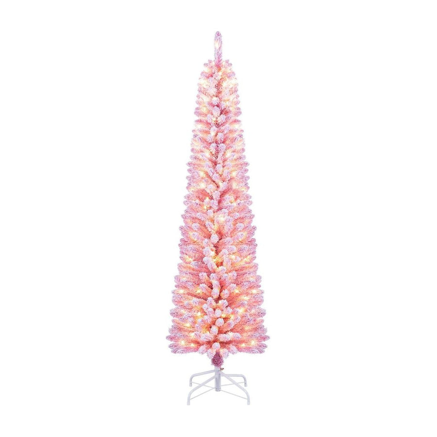 180 cm Pink Artificial Christmas Tree, Pre-lit Pencil Xmas Tree