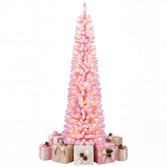 180 cm Pink Artificial Christmas Tree, Pre-lit Pencil Xmas Tree