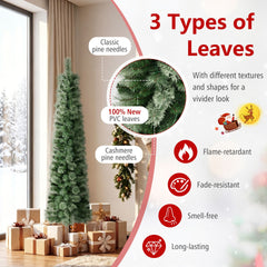 180 cm Pre-lit Pencil Christmas Tree with 120/150 Warm White LED Lights and 8 Modes