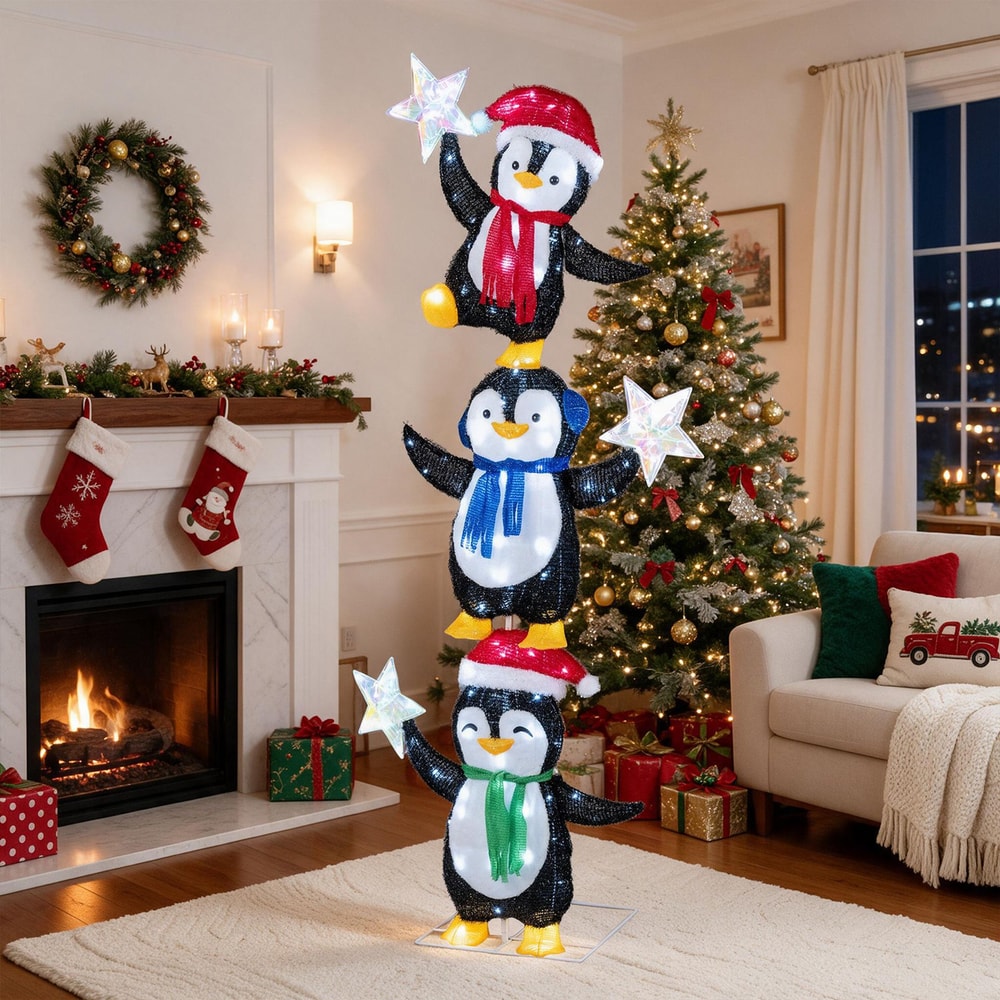 180 cm Pre-lit Penguin Christmas Yard Decoration with Cold White LED Lights
