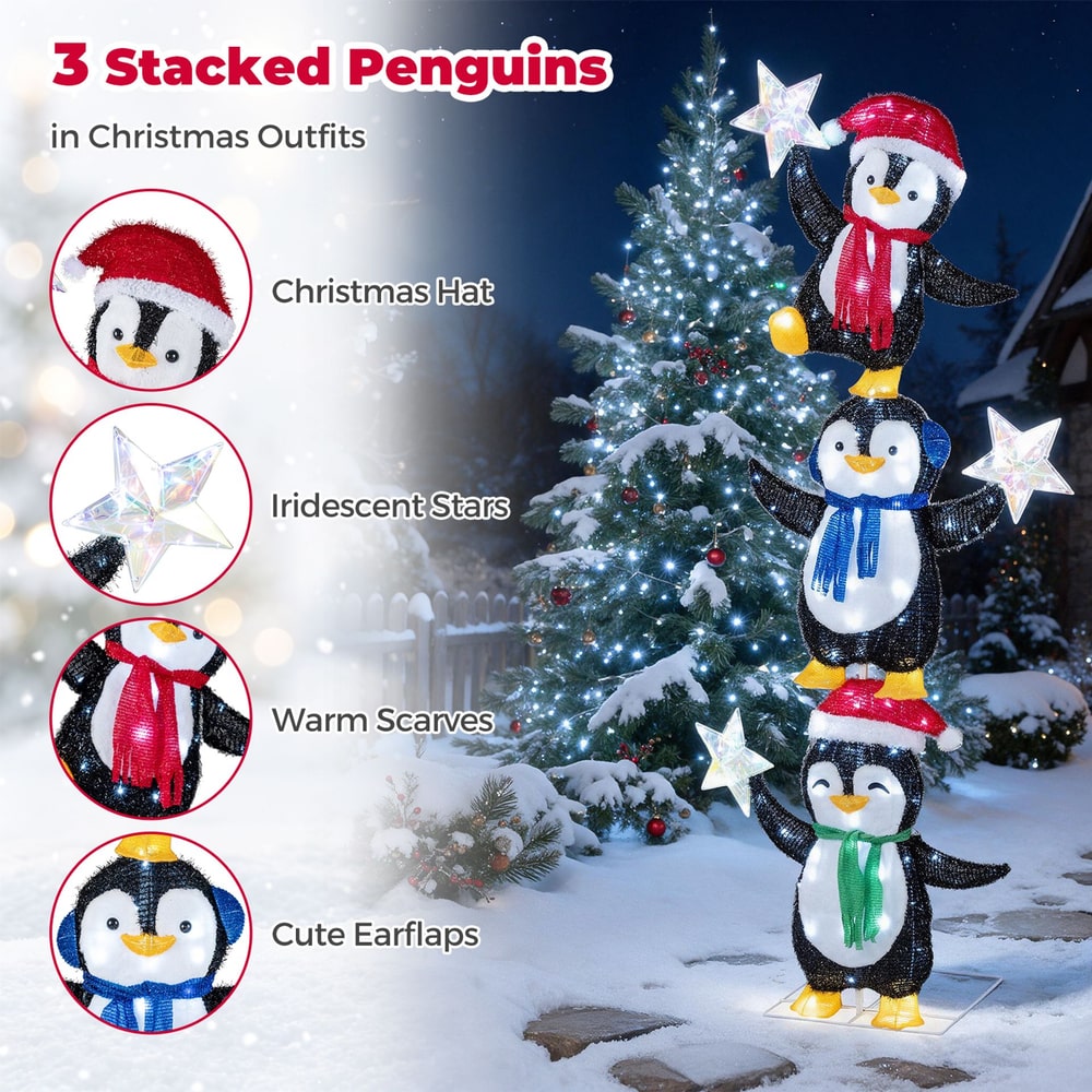 180 cm Pre-lit Penguin Christmas Yard Decoration with Cold White LED Lights