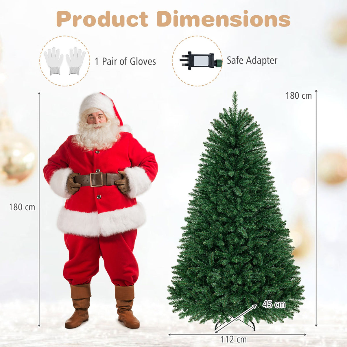 180 cm Unlit Artificial Christmas Tree with Easy-Assembly Hinges and Foldable Metal Stand for Holiday Party Decoration