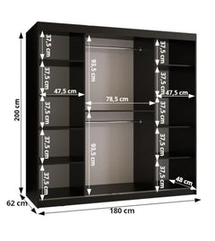 Size diagram of the sliding door wardrobe with dimensions