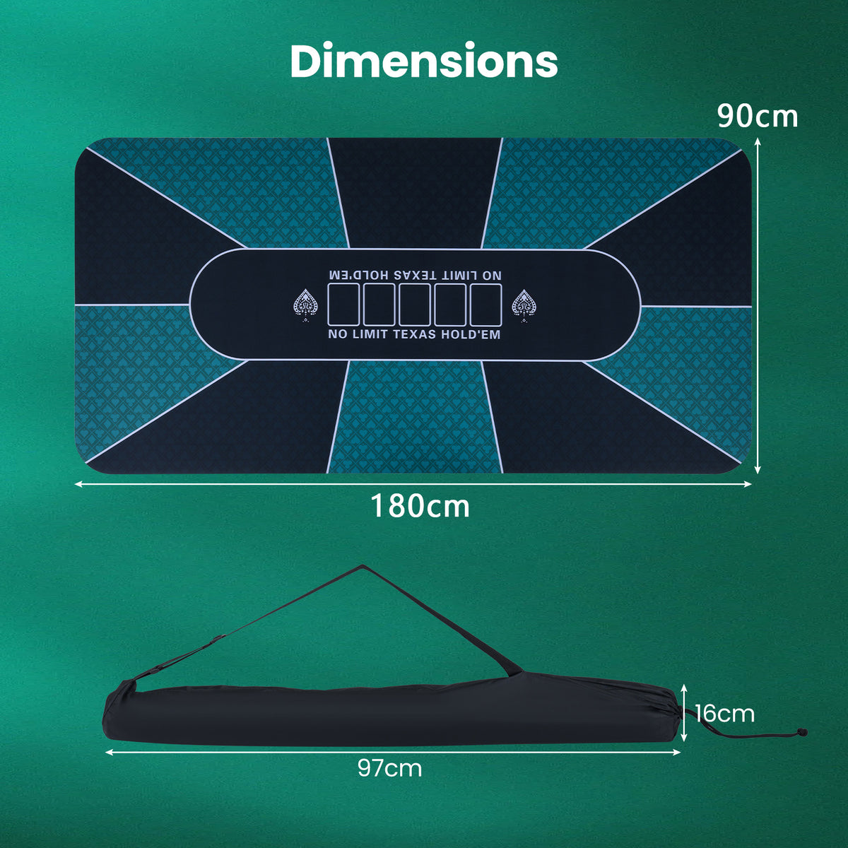 180 x 90 CM Poker Table Top with Water-repellent Surface-Green