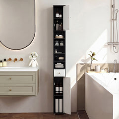 180CM Tall Freestanding Bathroom Cabinet with 2 Doors and 1 Drawer-Black and White