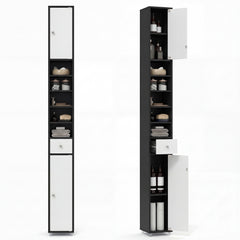 180CM Tall Freestanding Bathroom Cabinet with 2 Doors and 1 Drawer-Black and White
