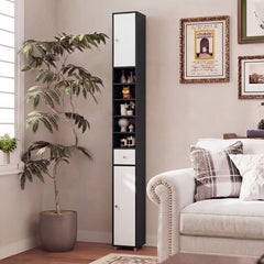 180CM Tall Freestanding Bathroom Cabinet with 2 Doors and 1 Drawer-Black and White
