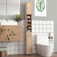 180CM Tall Freestanding Bathroom Cabinet with 2 Doors and 1 Drawer-Natural