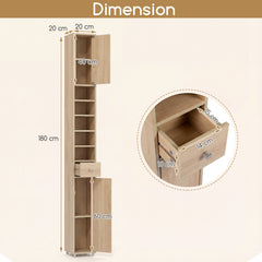 180CM Tall Freestanding Bathroom Cabinet with 2 Doors and 1 Drawer-Natural
