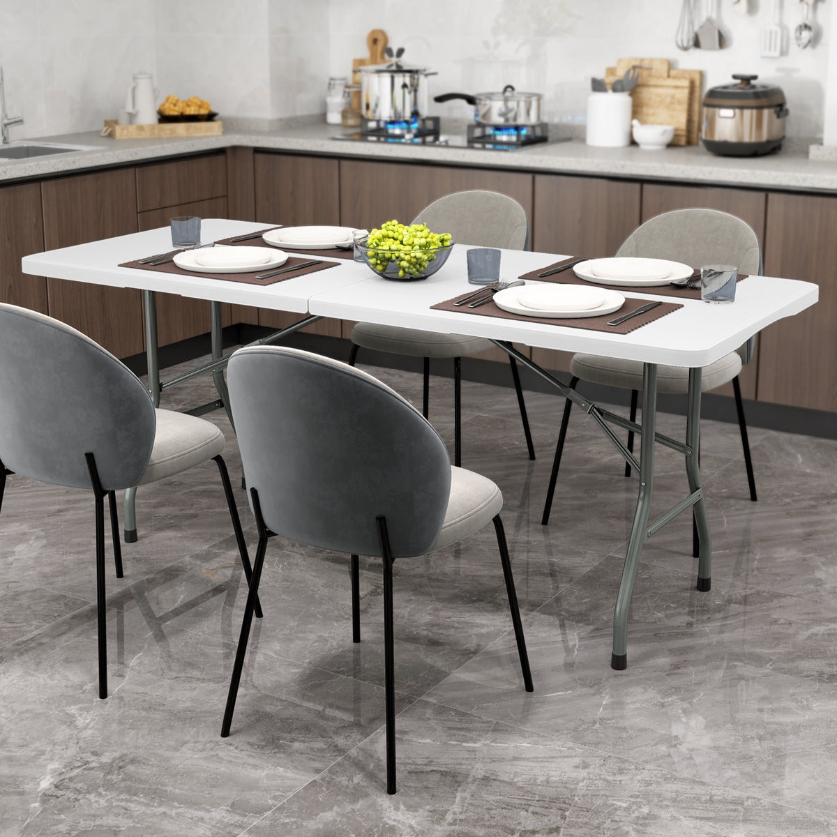 180 cm Portable Folding Dining Table with HDPE Tabletop and Safe Lock Mechanism-White