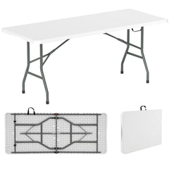 180 cm Portable Folding Dining Table with HDPE Tabletop and Safe Lock Mechanism-White