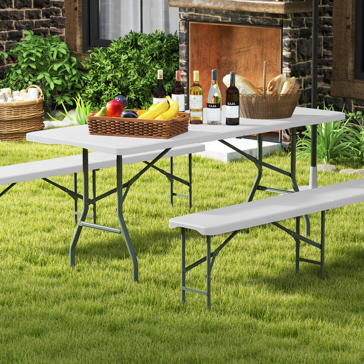 180 cm Portable Folding Dining Table with HDPE Tabletop and Safe Lock Mechanism-White