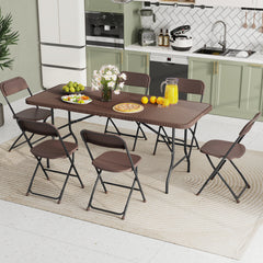 180cm Folding Table with Rattan-Like HDPE Tabletop and Safe Lock Mechanism-Coffee