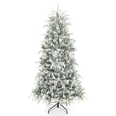 180cm Snow-Flocked Christmas Tree with Full Branch Tips and Natural Pine Cones Warm White LED Lights