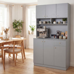 180cm Tall Pantry Cabinet with Outlets and Anti-Tipping Kits-Grey