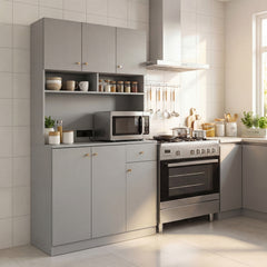 180cm Tall Pantry Cabinet with Outlets and Anti-Tipping Kits-Grey