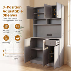 180cm Tall Pantry Cabinet with Outlets and Anti-Tipping Kits-Grey