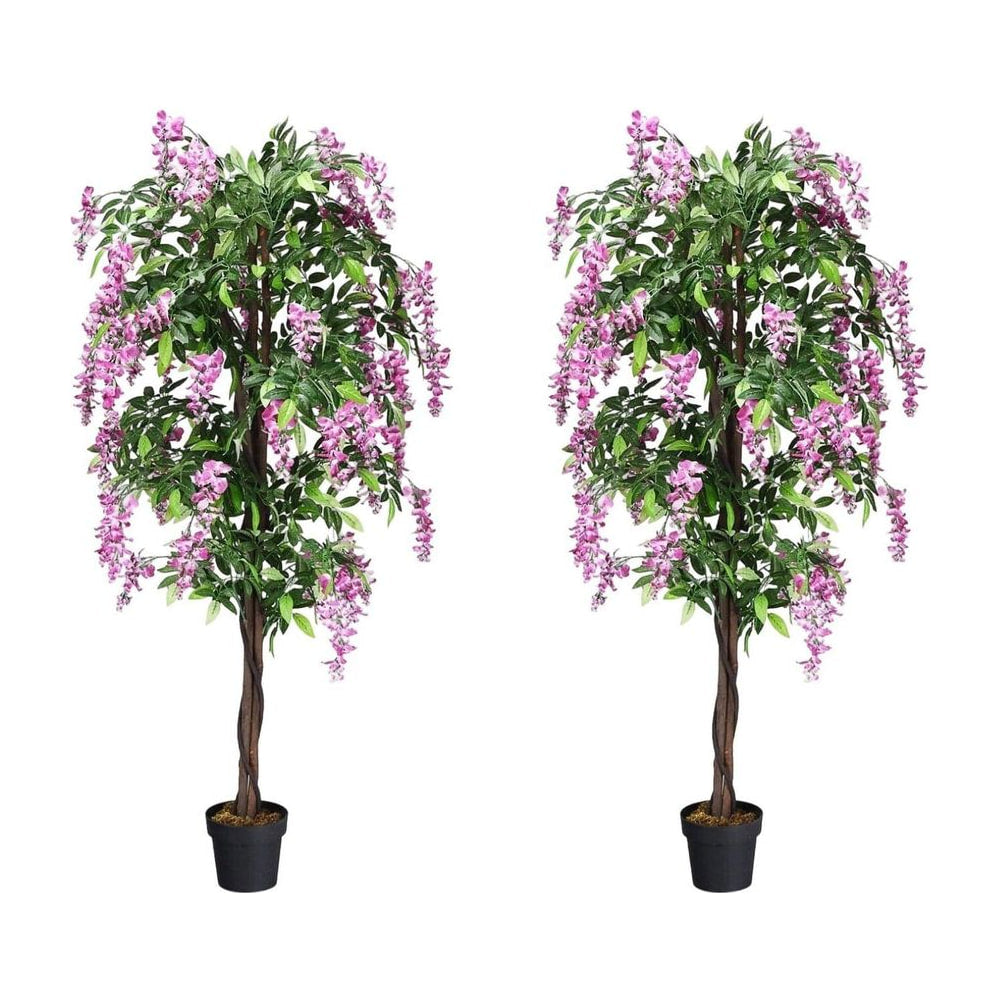 180CM Ficus Artificial Tree set of 2, showing two trees with pink flowers and green leaves
