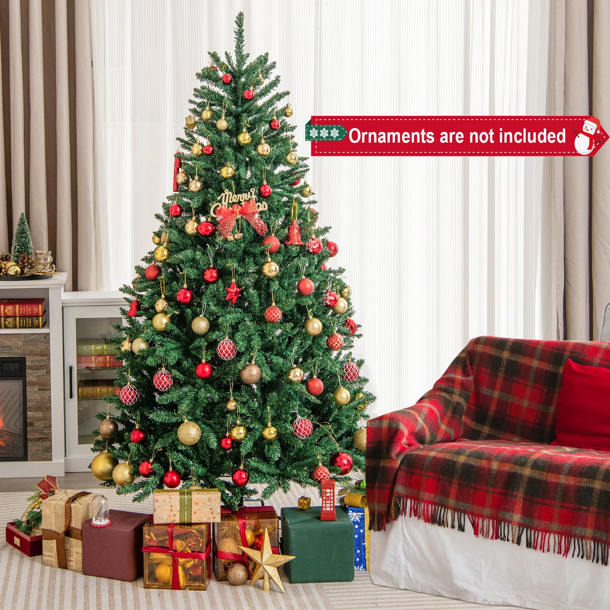 180/225cm Artificial Christmas Tree with PVC Branch Tips, image 2