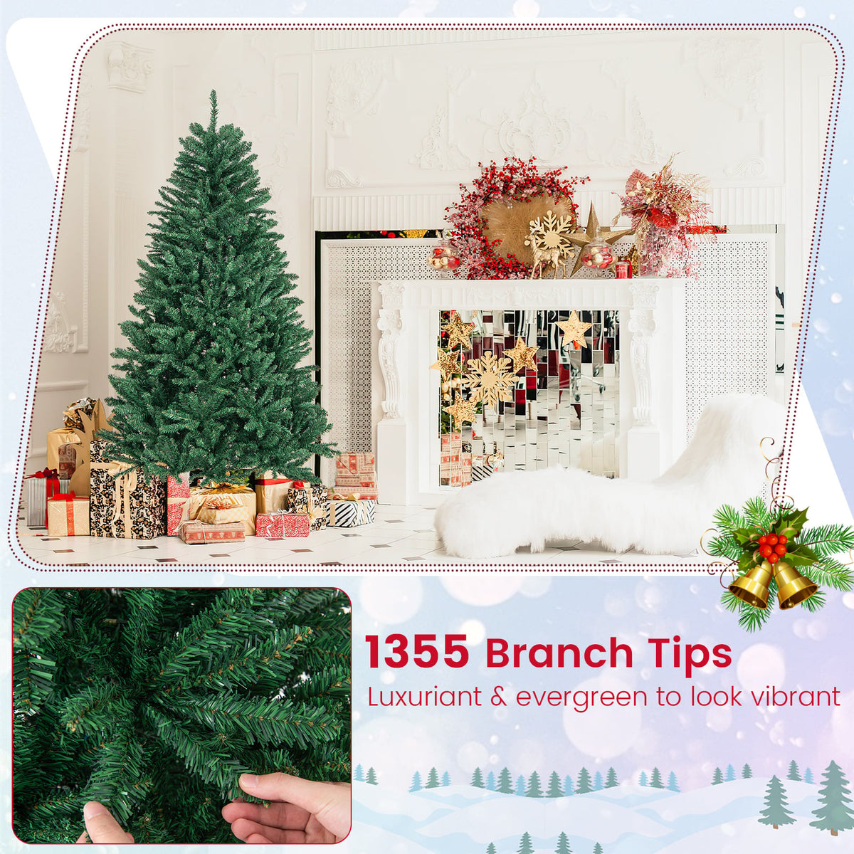 180/225cm Artificial Christmas Tree with PVC Branch Tips, image 3