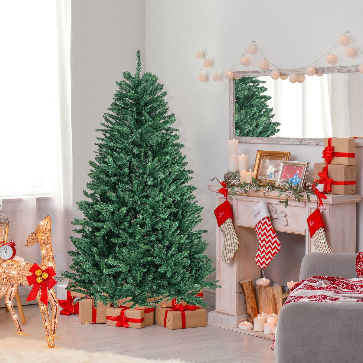 180/225cm Artificial Christmas Tree with PVC Branch Tips, image 6