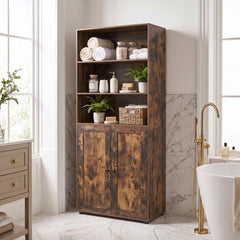 181 CM Tall Bookcase with 3 Shelves and Adjustable Shelf for Home Office-Coffee