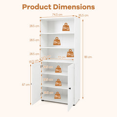 181 CM Tall Bookcase with 3 Shelves and Adjustable Shelf for Home Office-White