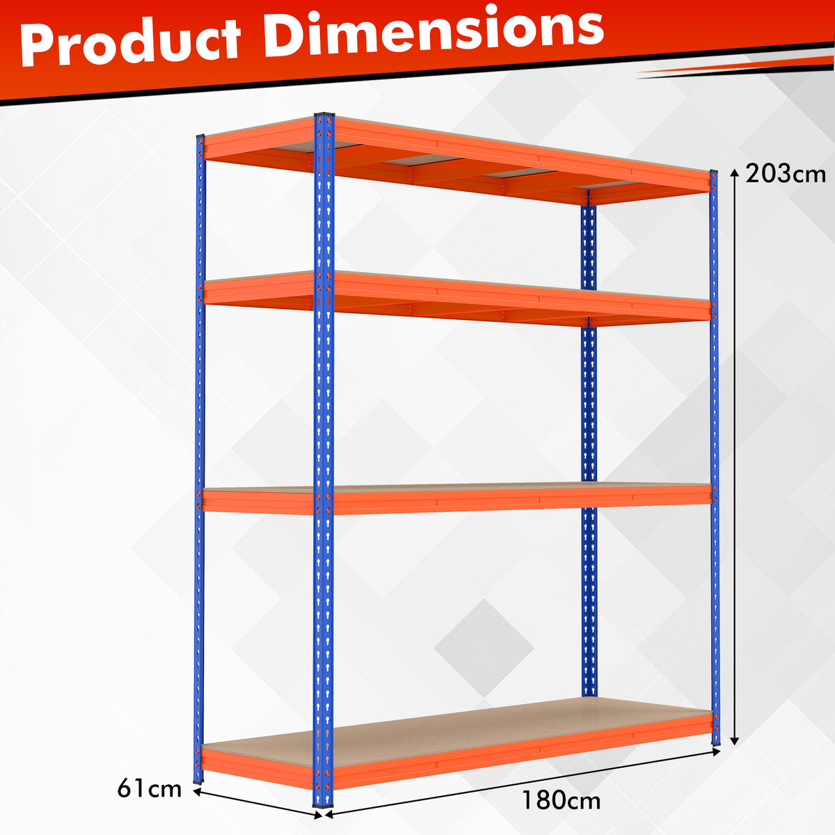 181 x 61 x 203 cm 4-Tier Metal Storage Shelving Unit with Adjustable Rack-Orange
