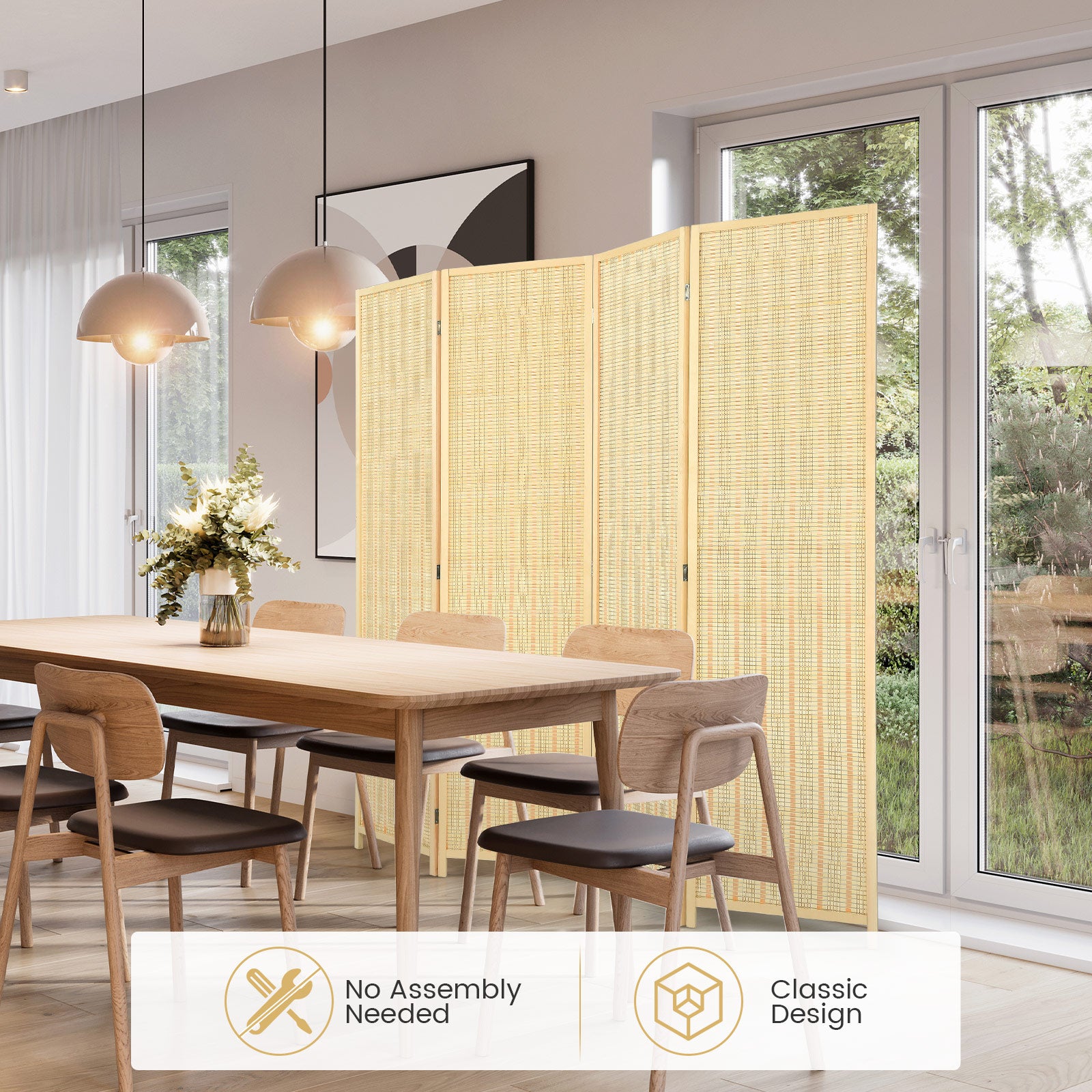 4-Panel Portable Room Divider Screen-Natural