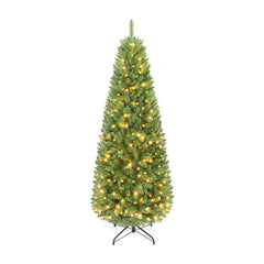 183/152 cm Pre-lit Christmas Tree standing on a metal stand against a plain white background