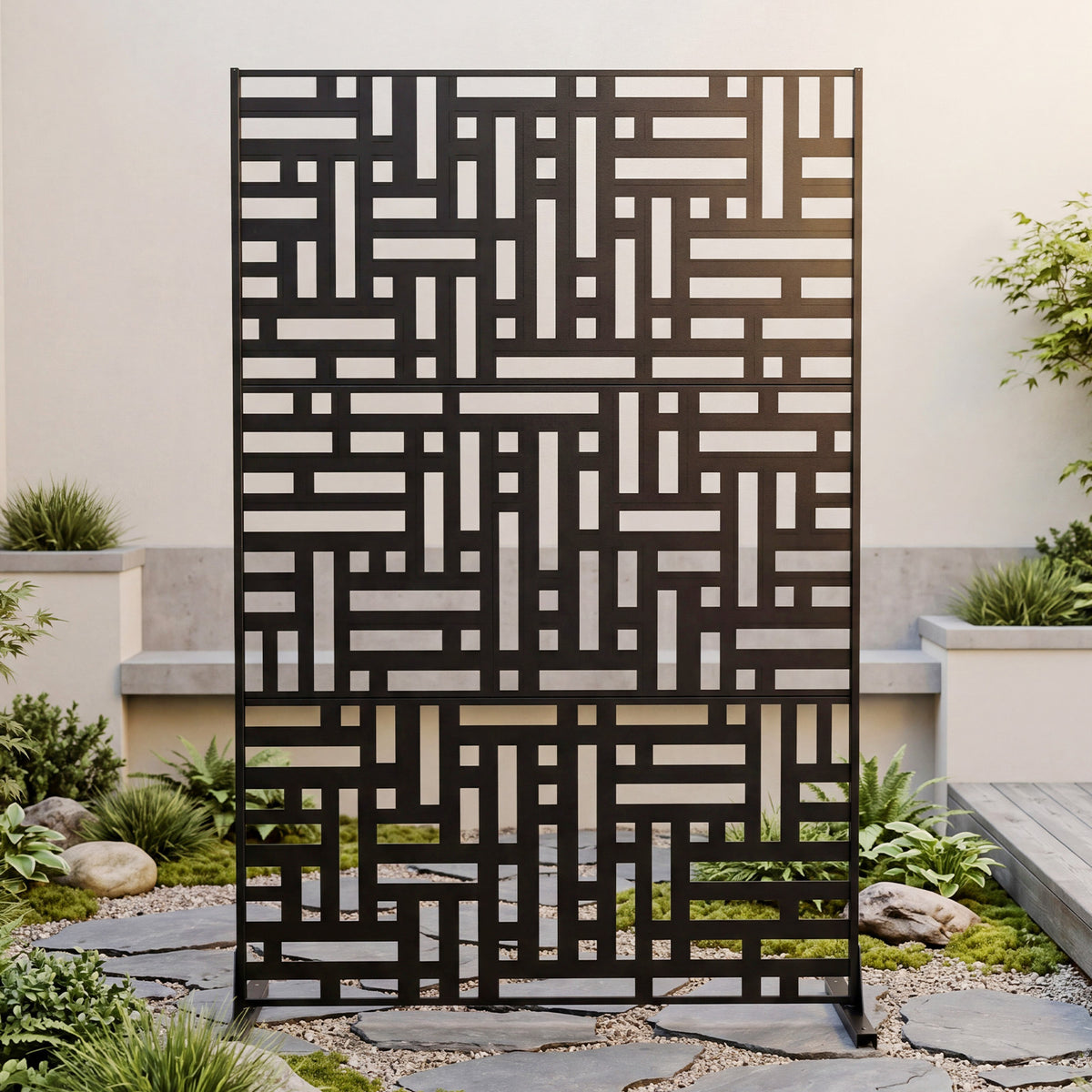 183 CM Freestanding Louvered Metal Outdoor Privacy Screen-Black