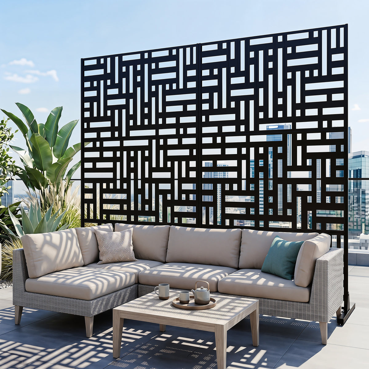 183 CM Freestanding Louvered Metal Outdoor Privacy Screen-Black