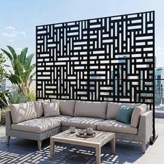 183 CM Freestanding Louvered Metal Outdoor Privacy Screen-Black