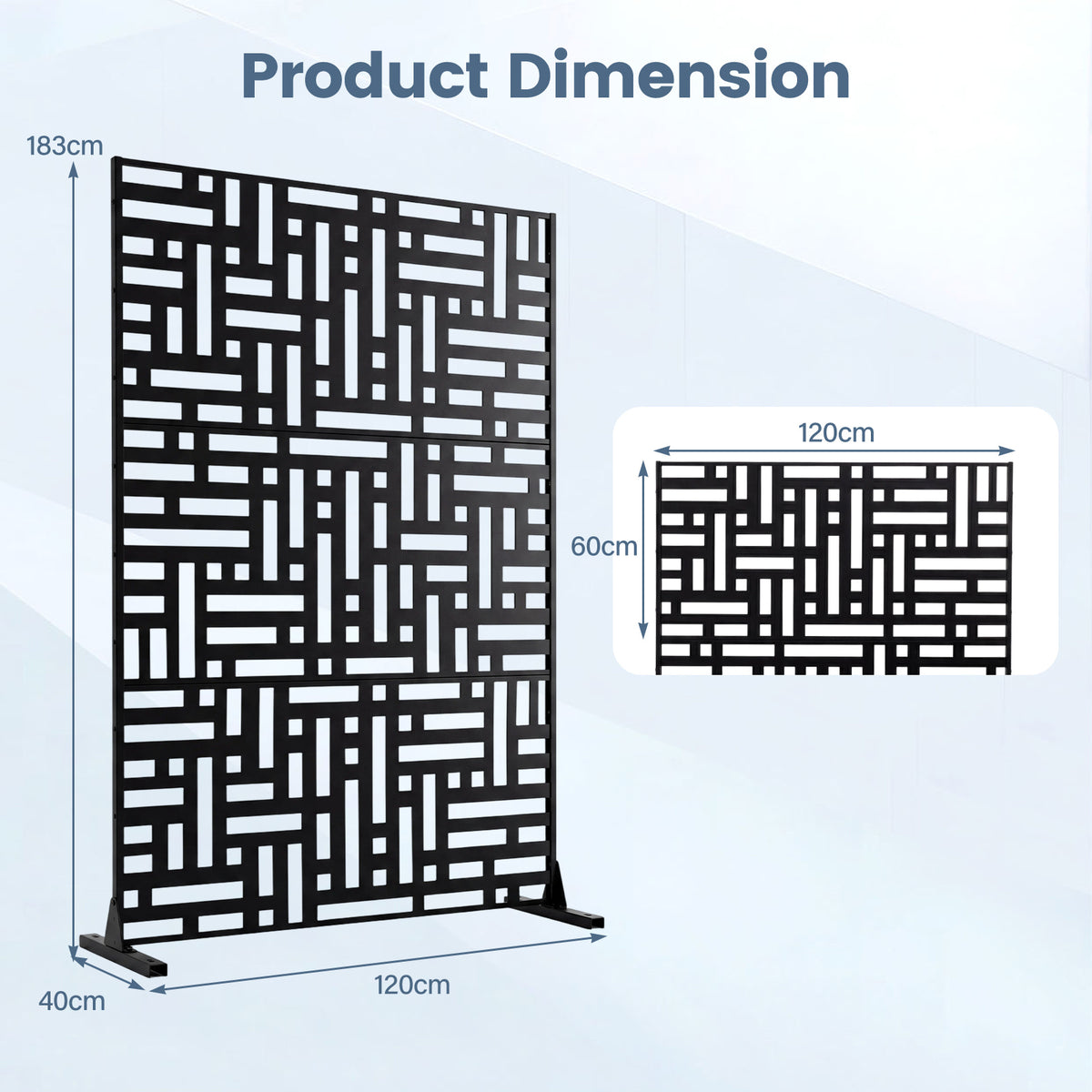 183 CM Freestanding Louvered Metal Outdoor Privacy Screen-Black