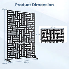 183 CM Freestanding Louvered Metal Outdoor Privacy Screen-Black