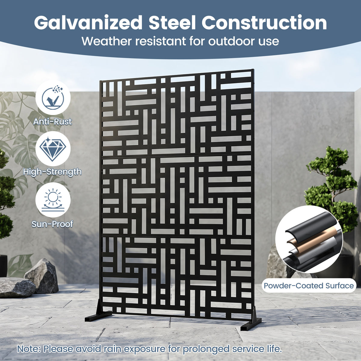 183 CM Freestanding Louvered Metal Outdoor Privacy Screen-Black