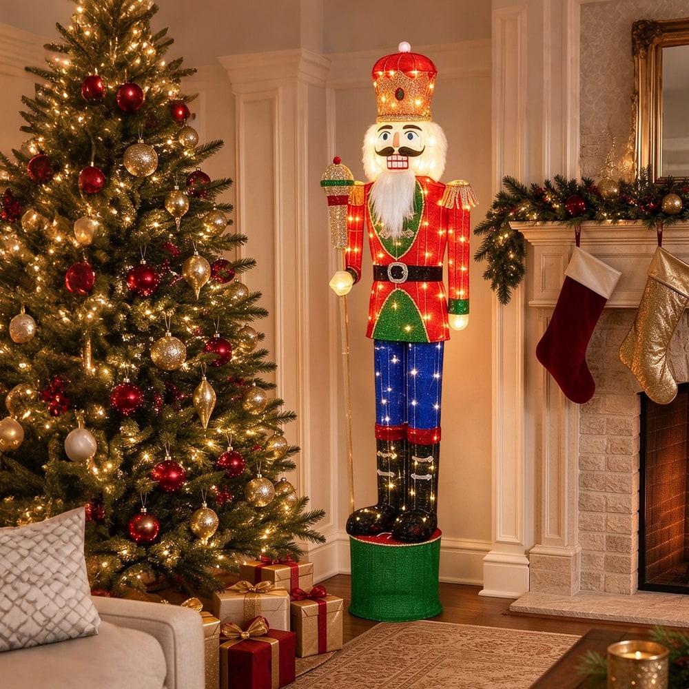 183 CM Lighted Nutcracker with Scepter and 100 Warm White LED Lights for Christmas Decoration