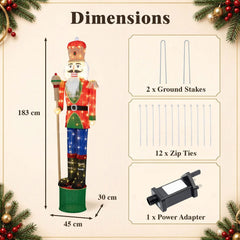 183 CM Lighted Nutcracker with Scepter and 100 Warm White LED Lights for Christmas Decoration