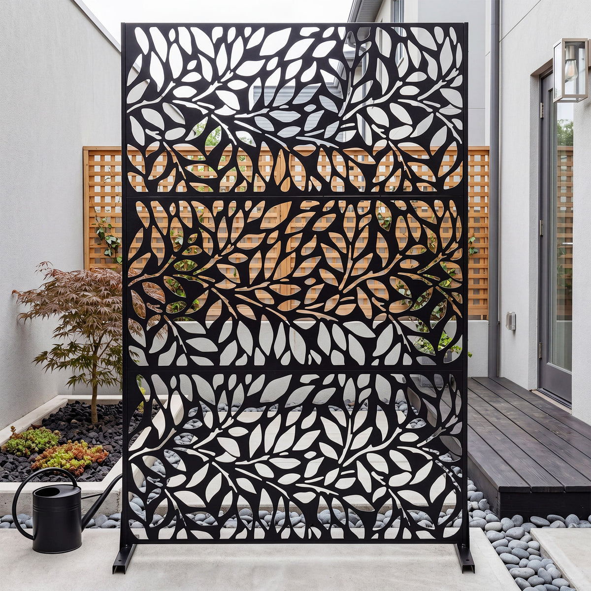 183cm H Metal Outdoor Privacy Screen with Rustproof and Freestanding Louvered Fence Panel for Patio-Black