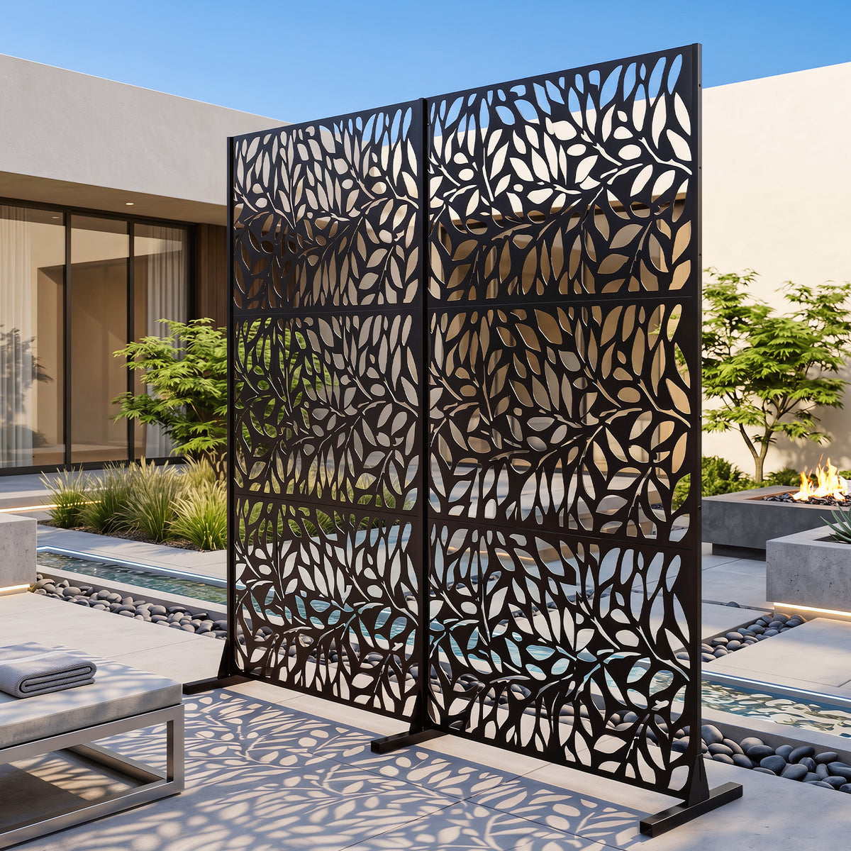183cm H Metal Outdoor Privacy Screen with Rustproof and Freestanding Louvered Fence Panel for Patio-Black