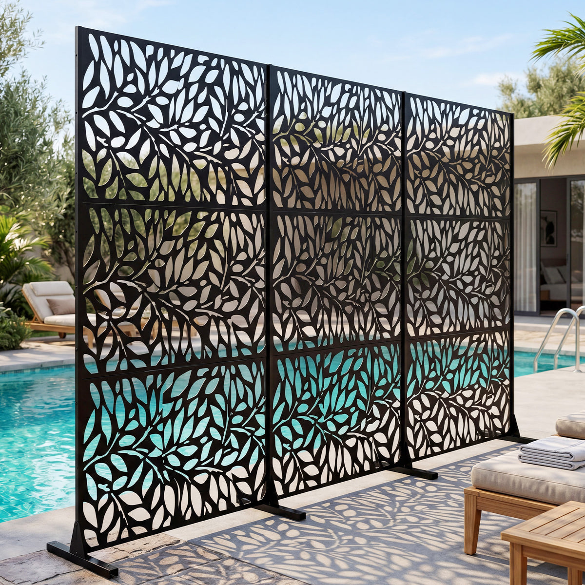 183cm H Metal Outdoor Privacy Screen with Rustproof and Freestanding Louvered Fence Panel for Patio-Black