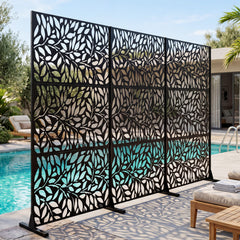 183cm H Metal Outdoor Privacy Screen with Rustproof and Freestanding Louvered Fence Panel for Patio-Black
