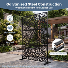 183cm H Metal Outdoor Privacy Screen with Rustproof and Freestanding Louvered Fence Panel for Patio-Black