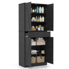 183cm Tall Kitchen Pantry with 4 Barn Doors and 3 Adjustable Shelves-Black