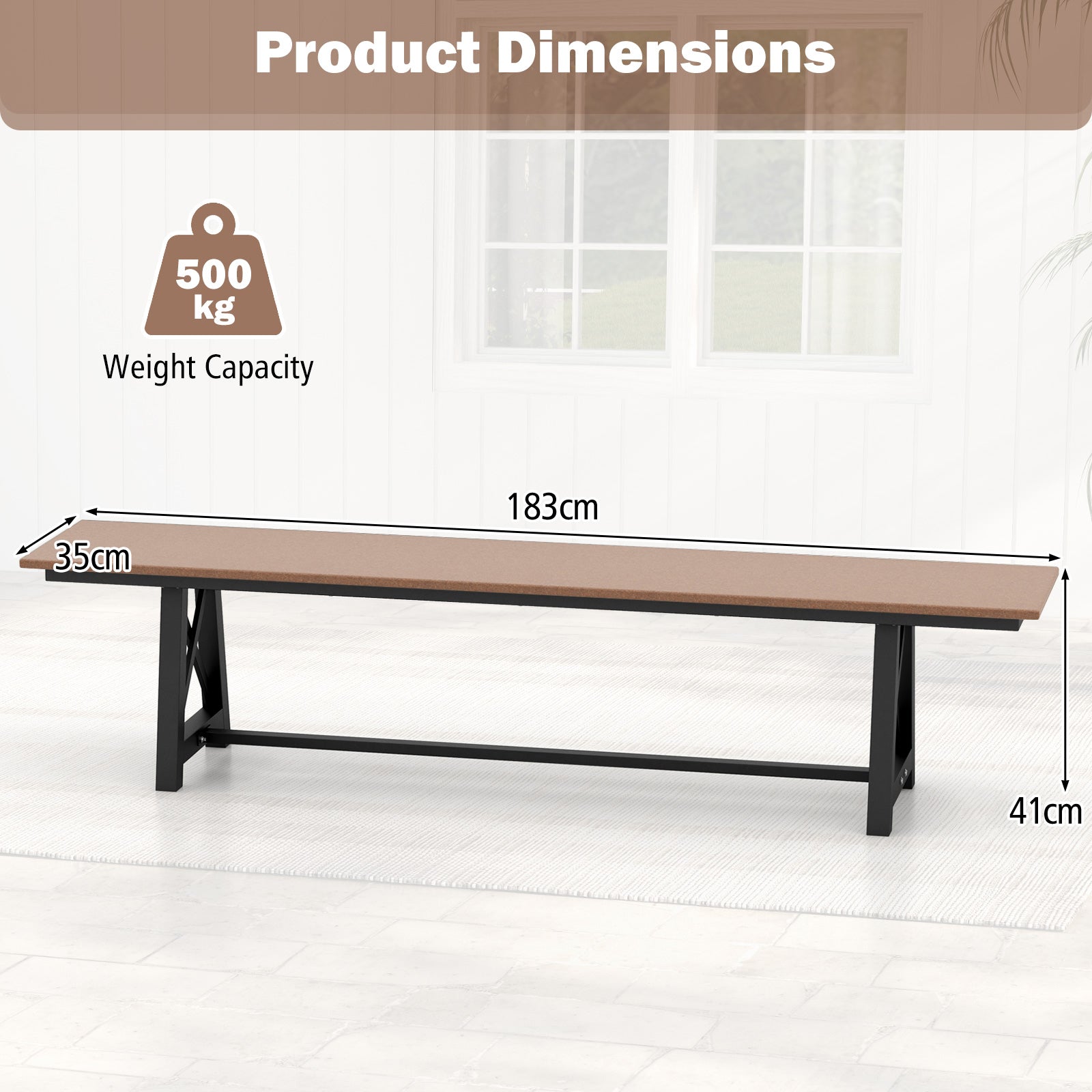 183cm Patio Long Bench with Weatherproof HDPE Seat for 4 People-Brown