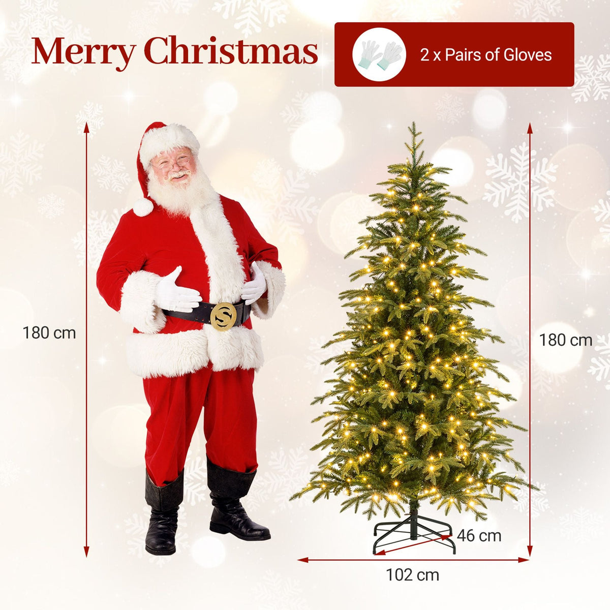 185 CM Artificial Christmas Tree Pre-lit Xmas Tree with 1628 Branch Tips-S